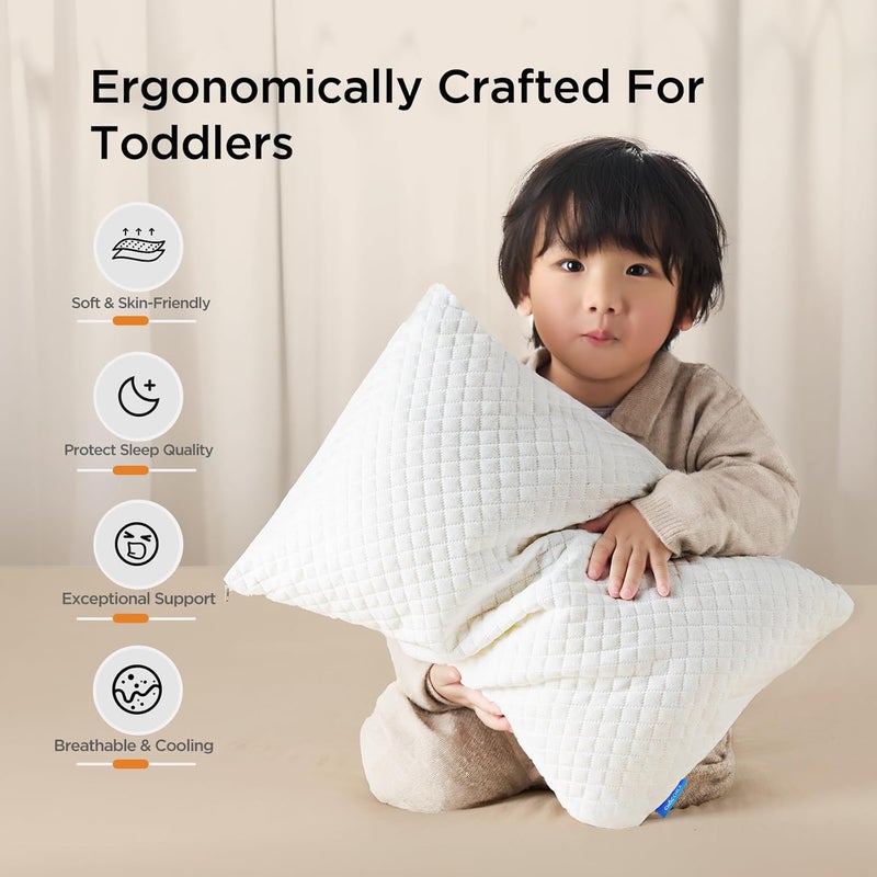 CHOC CHICK Memory Foam Toddler Pillow,20X14’ Kids Pillow with Machine Washable Comfortable Pillowcase Rayon Derived from Bamboo,Adjustable Height Toddler Pillows for Sleeping 2-6 Years Old (1, White) - Image 3